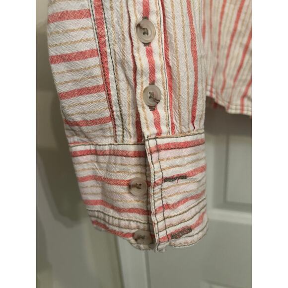 Free People We The Free Striped Red Oxford Crop Button Front XS Boxy Top Shirt - Picture 6 of 10
